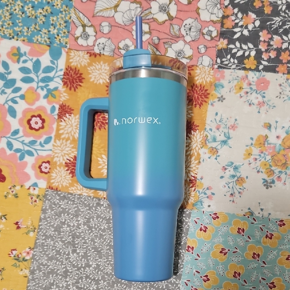Norwex Blue Handle Insulated Tumbler with Straw